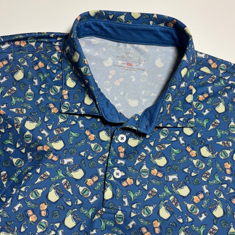 Southern Tide Performance Polo Mens XXL Blue Tequila Margarita Novelty  Shirt